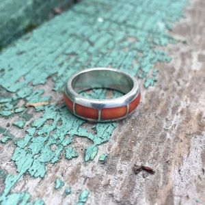 Sterling silver and coral ring
